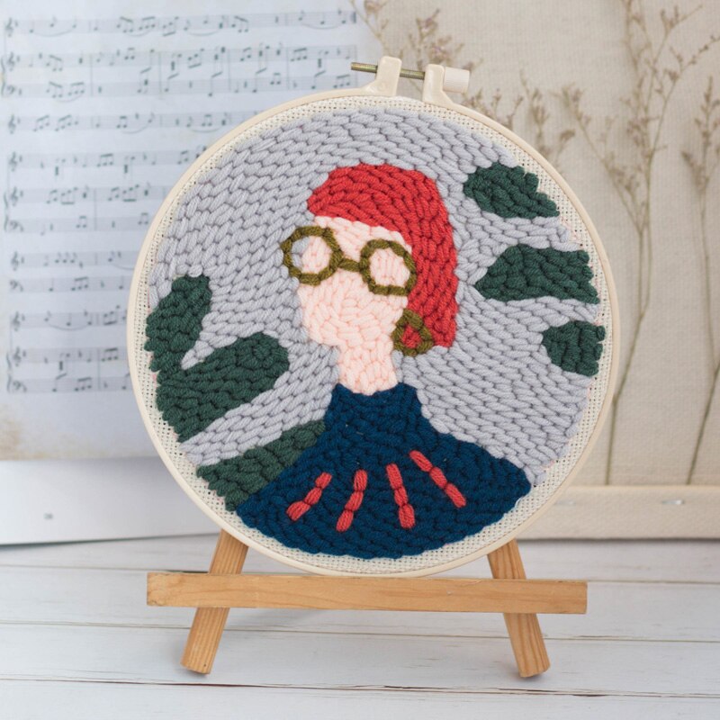 Punch Needle Embroidery Kit Cool Girl Pattern Punchneedle Cross Stitch Set for Beginner Handmade Decoration