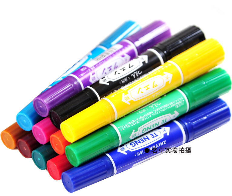 24 Stks/partij 12 Kleuren * 2 Grote Dubbele Slider Olie Marker Pen Multicolour Viltstift Tekenpen Mike pen