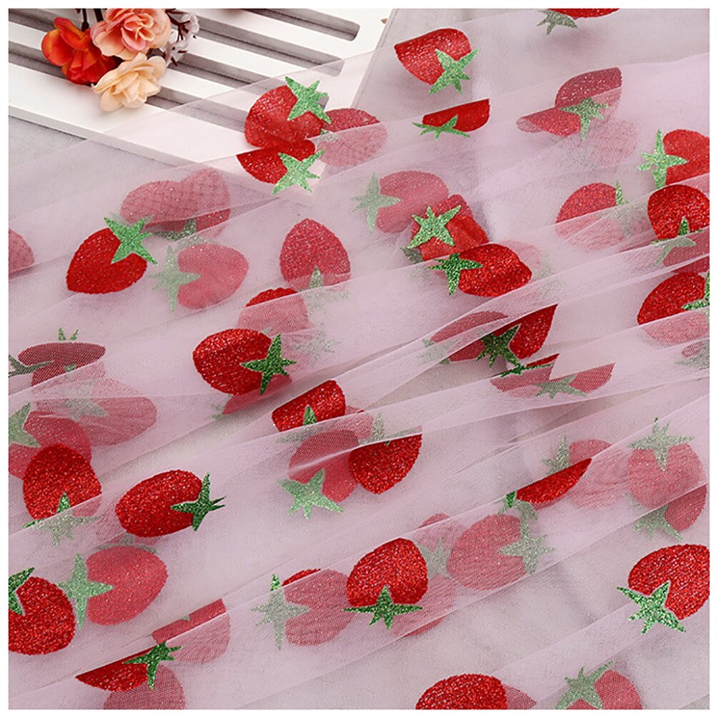 Modieuze Aardbei Tule Stof Gedrukt Mesh Stof Bruiloft Stof Voor Naaien Jurk Meisje Tule Rok 50cmX160cm: 1
