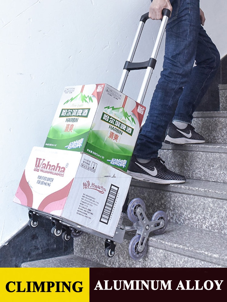 B-LIFE Stair Climbing Cart Portable 150kg Capacity Folding Stair Hand Truck 30 Inch Folded Height with Backup Wheels