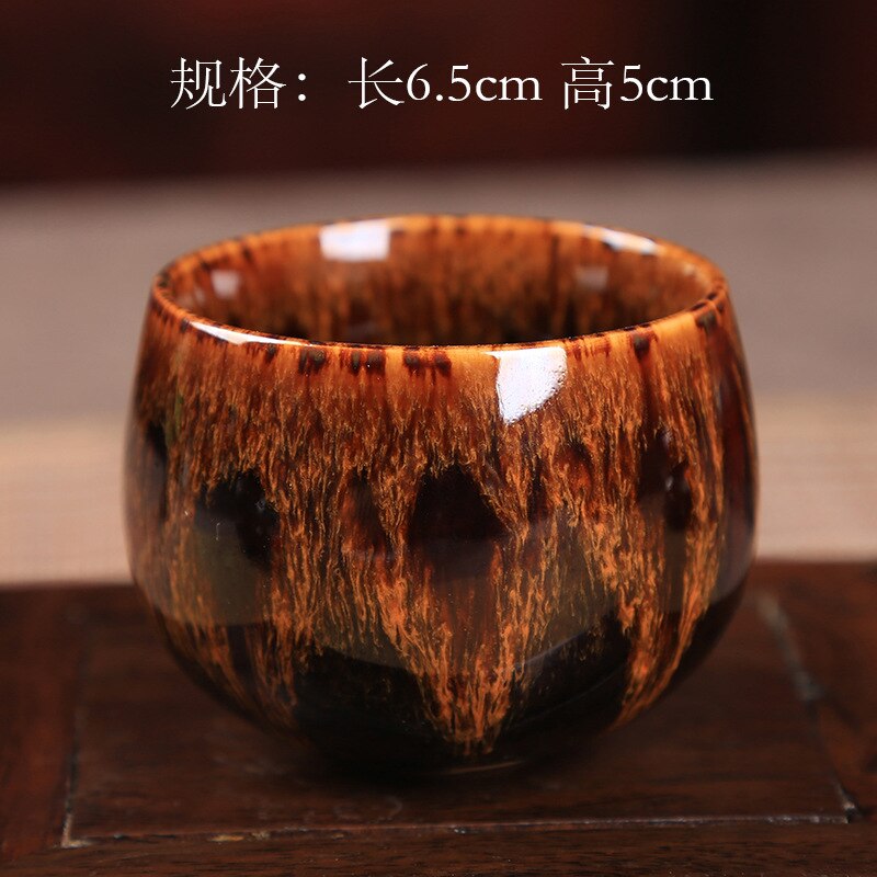 Kiln Baked tian mu you jian zhan Cup Ceramic Kung Fu Tea Set Small Teacup Tea Bowl Master Cup Pu'er Tea Teacup: High Paragraph Yellow