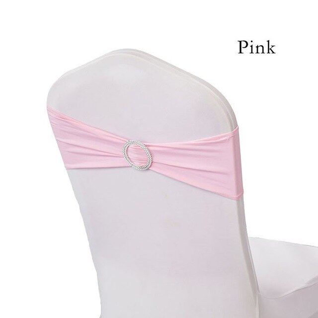 DEAREST 25PCS Spandex Chair Bands Spandex Chair Sash Stretch Lycra chair bands with buckle Wedding Decoration free Ship: pink
