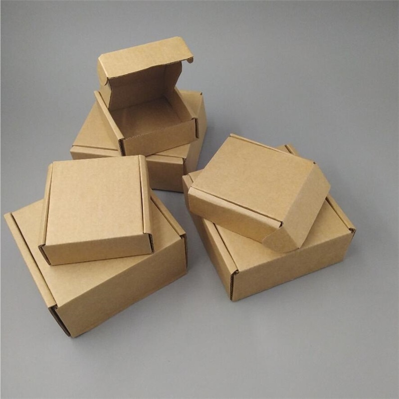 Caja de embalaje para correo postal, embalaje corrugado kraft marrón, 9x9x3cm, sin impresión