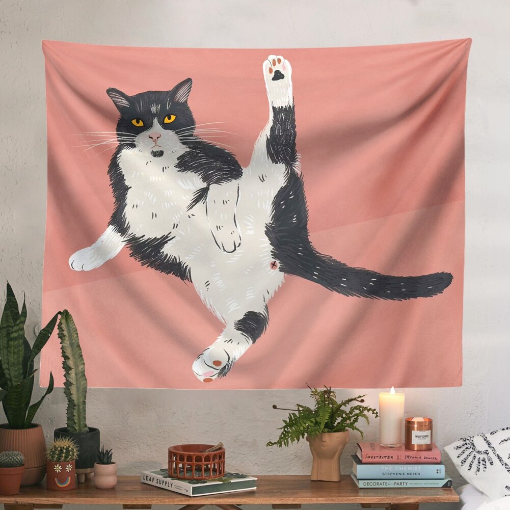 Niedlicher katzen-wandteppich, rosa wandteppich, mädchenzimmer, studentenwohnheim, wanddekoration, wohnzimmer, schlafzimmer, heimdekoration