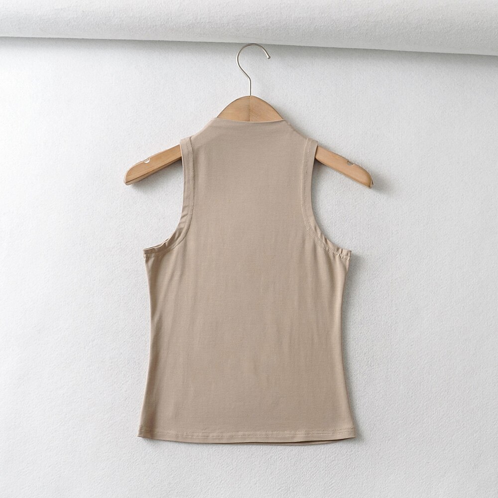 Bradely Michelle Zomer Aankomst Vrouwen Effen Kleur Causale Sexy Croped-Top Mouwloze Tank Streetwear: L / Khaki