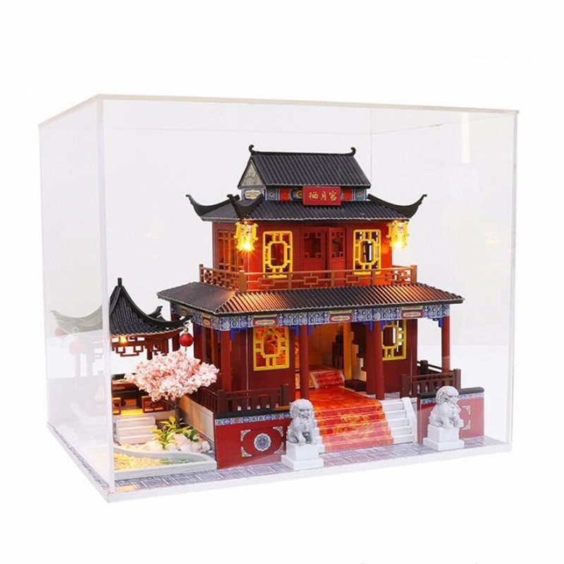 Chinesischen stil serie DIY holz haus handmade Miniatur Möbel Led-leuchten hause hochzeit Geburtstag Weihnachten