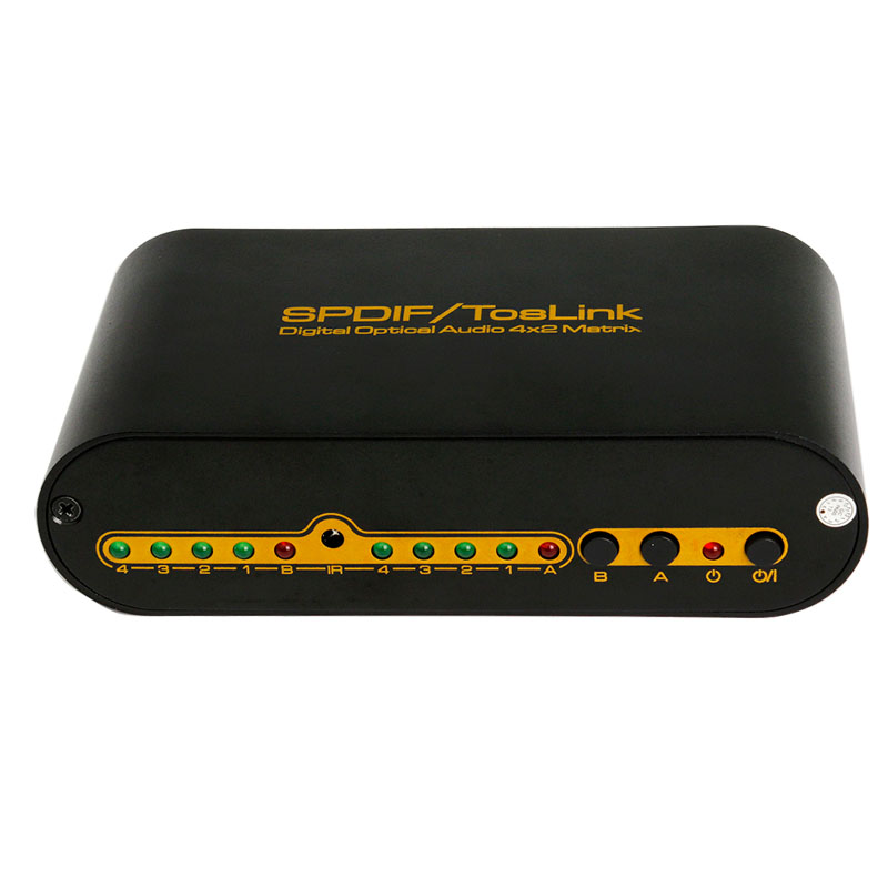Robotsky SPDIF TOSLINK Digital Optical Audio True Matrix 4x2 Switcher Switch Splitter 4 In 2 Out Video Converter Remote Control