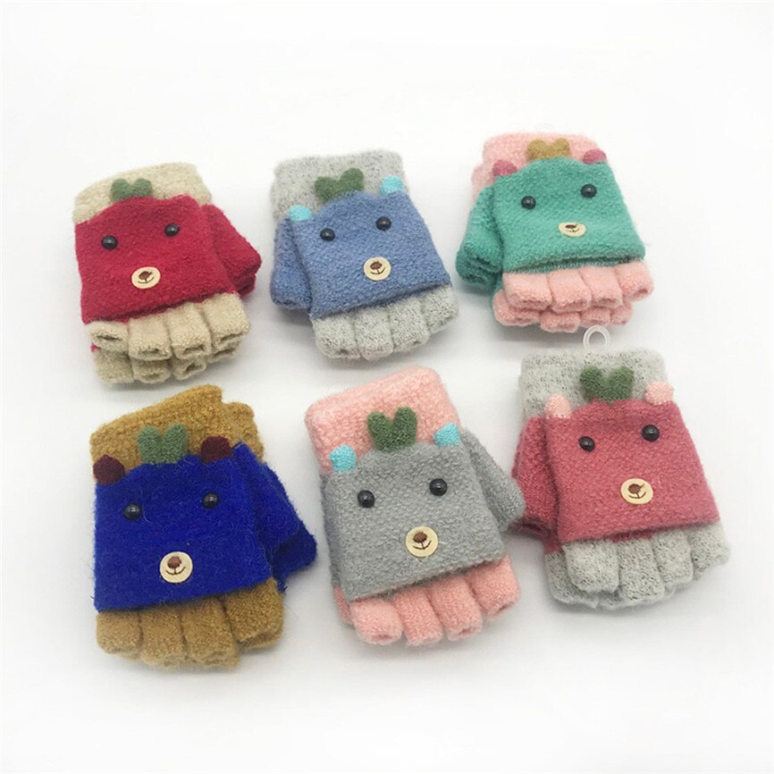 1X zimowe rękawiczki dla dzieci dziewczyny chłopcy zimowe kreskówki dla zwierząt niejednolita całość utrzymuj ciepłe rękawiczki rękawiczki dla 1-3 lat niemowlę Sep #2
