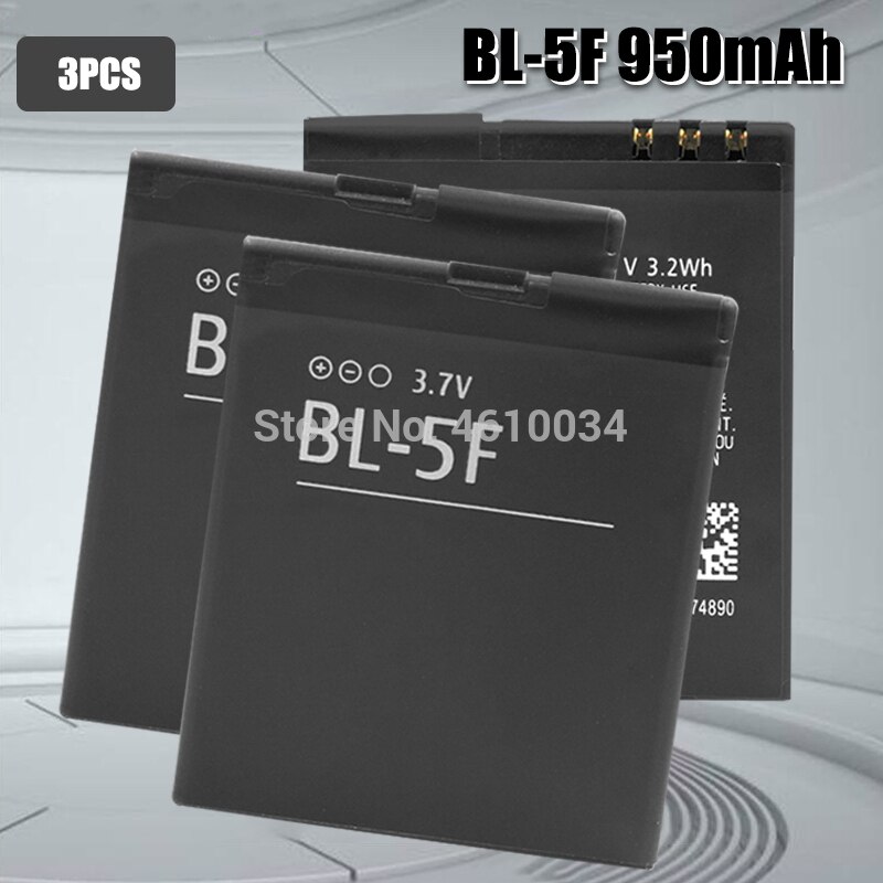 950mAh BL 5F BL-5F Battery For Nokia N95 N96 N98 N99 N72 N78 N93i 6290 E65 6290 6210S/N 6710N N95 C5-01 E65 X5 Battery BL5F: 3pcs