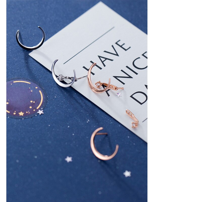 Mloveacc authentic 925 sterling real prata lua forma com único cz brincos para festa feminino jóias