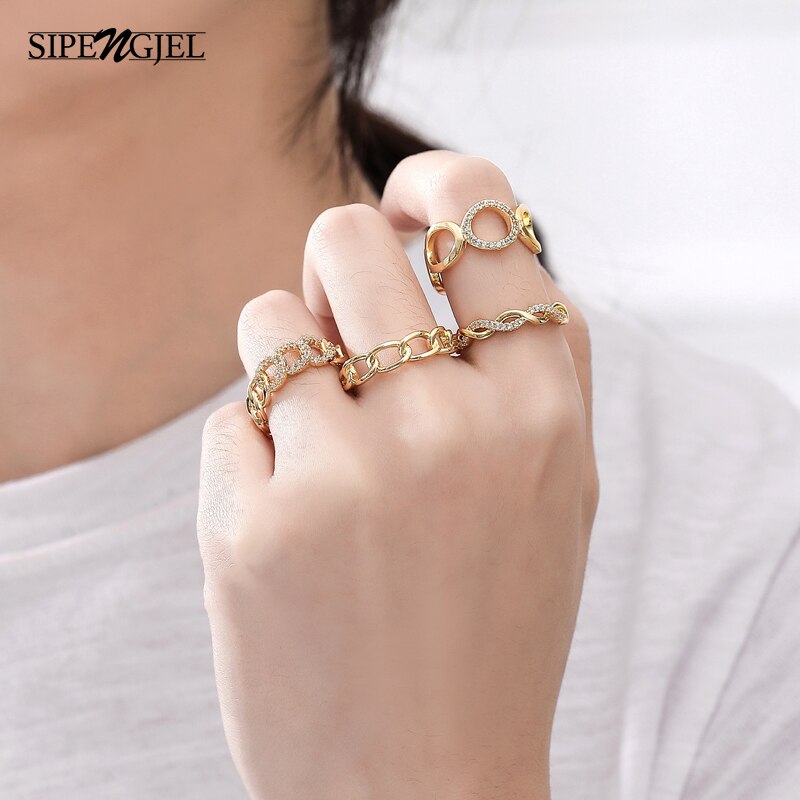 Anillos sencillos con forma de cadena para mujer, joyería para y boda, círculo ajustable abierto, Vintage,