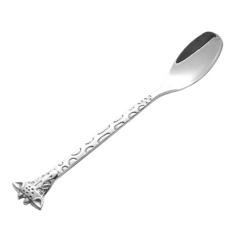 Stainless Steel Dessert Spoon Cartoon Giraffe Spoon Cake Ice Cream Coffee Stirring Spoon Kitchen Dining Teaspoon: Silver