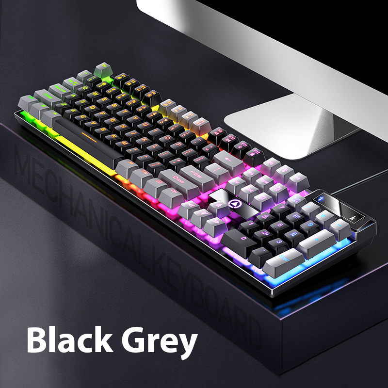 K500 Bedraad toetsenbord 104 toetsen Office Gaming-toetsenbord Mechanisch gevoel voor Windows en IOS Computer Laptop PC RGB-membraantoetsenbord: Pewter