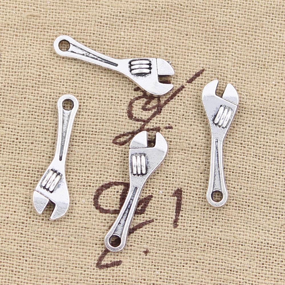 30 pçs encantos chave inglesa ferramenta 24x7mm bronze antigo prata cor pingentes fazendo diy artesanal tibetano bronze jóias
