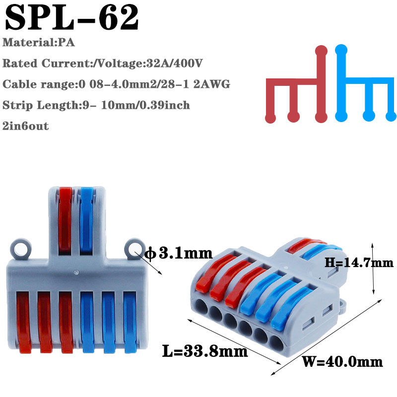 1 in multiple out Quick Wiring Connector Universal Splitter wiring cable Push-in Can Combined Butt Home Terminal Block SPL 222: Red / Under 5Pcs