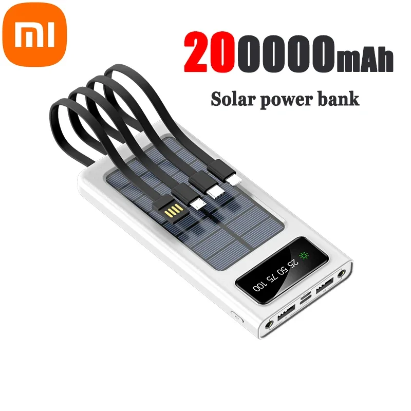 Xiaomi 200000mAh Solar Power Bank Ultra Capacity USB 4 in1 Super Fast Charging USB TypeC LED Light Outdoor Power Bank For iPhone: Gold