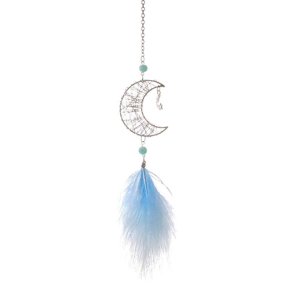 Hueco estrella creativa Luna cazador de sueños de plumas campanas de viento hecho a mano indio colgante para coche y pared hogar niños habitación decoración FDH: J