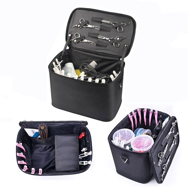 Novo multi-bolso barbeiro saco 2 camadas kit de cabeleireiro saco secador de cabelo armazenamento grande capacidade ferramentas caso saco de higiene pessoal