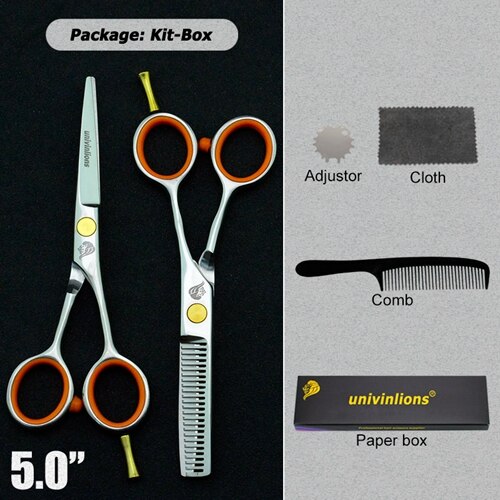 Ciseaux de coiffure japonais professionnels, 4.5/5.0/5.5/6.0 pouces, rasoir, barbier, ciseaux amincissants, tijeras: 5.0 inch-kit
