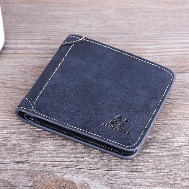 Catei Karrui Men's Wallet Short Frosted Leather Wallet Retro Three Fold Vertical Wallet Youth Korean Multi-Card Wallet: 1133Horizontal Navy