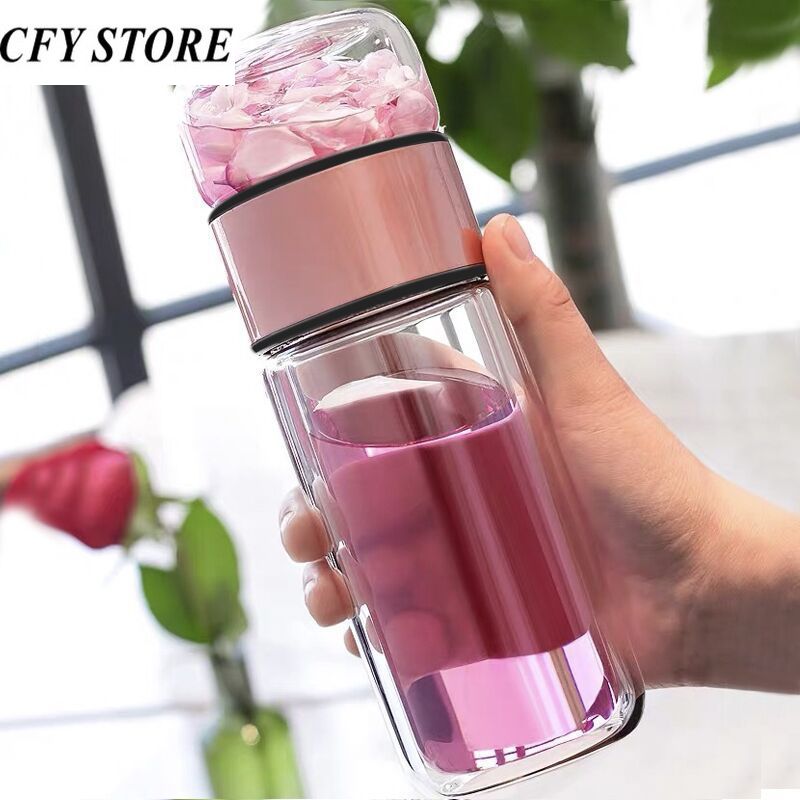 380ml Glass Double Wall Water Bottle High Borosilicate Glass Tea Water Separation Cup Milk Coffee Drinking Glasses Drinkware