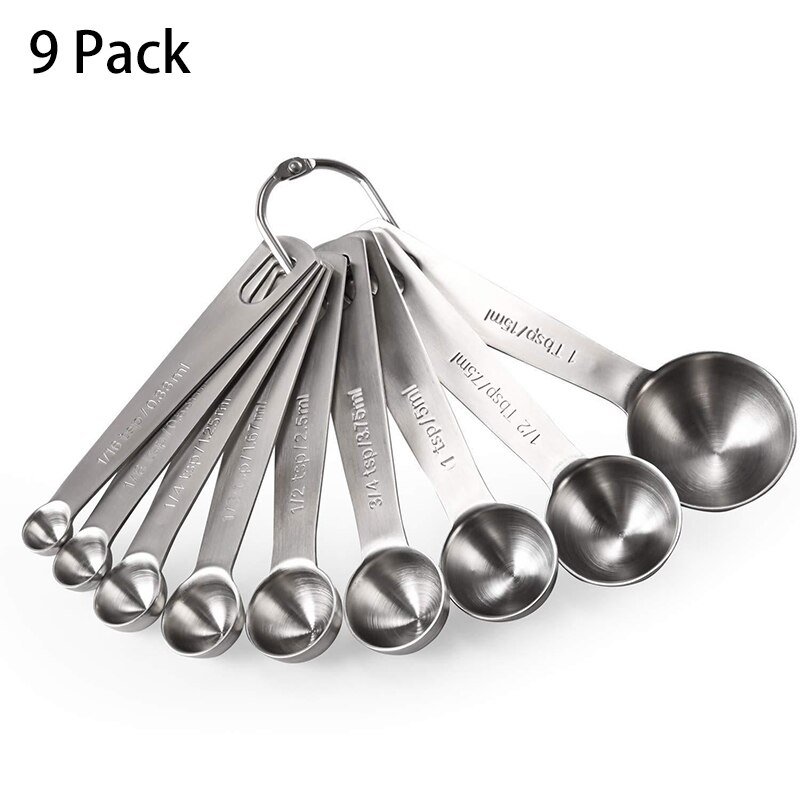 Måleske i rustfrit stål, måleske kopper til tørre og flydende ingredienser 6 pakke  / 7 pakke  / 8 pakke  / 9 pakke: 9 stk