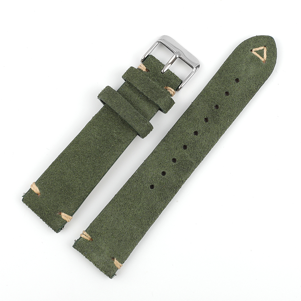 Suede horlogebanden bandjes handgemaakt voor mannen 18mm 19mm 20mm 21mm 22mm lederen horlogeband bruin Quick Release polsband: GREEN BLUE / 20mm