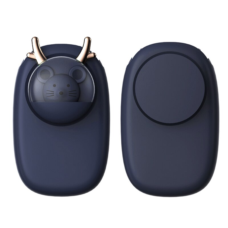 Hanging Neck Fan Cute Cartoon Pet Hand-held Leafless Waist Fan Low Noise: Blue