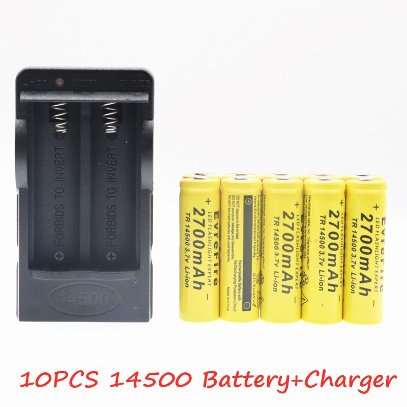 ! Batería 14500 Original, 3,7 V, 2700mAh, baterías recargables de iones de litio para Linterna + cargador de batería EU US, triangulación de: Amarillo
