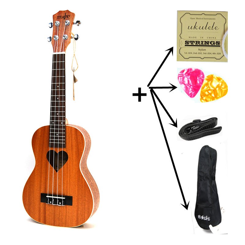 21 Inch Ukelele Sopraan Kleine Gitaar 4 String Hawaii Elektrische Ukelele Akoestische Guitare Liefdevolle Hart Patroon Cavaquinho Gitar: uku and bag and part