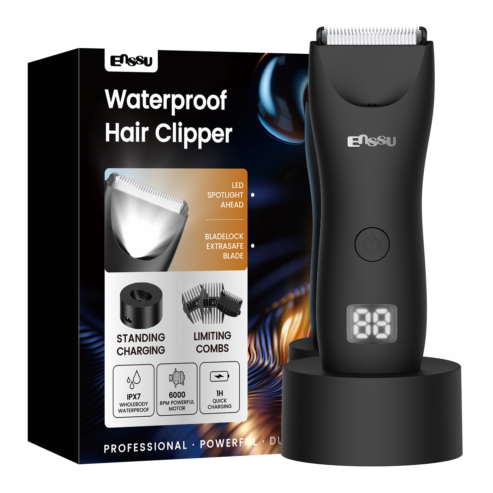 Maquinilla de afeitar para el cuerpo para hombres, recortadora eléctrica de ingle con hoja de cerámica segura para la piel, afeitadora de barba, depiladora de pelo para el pecho: Negro