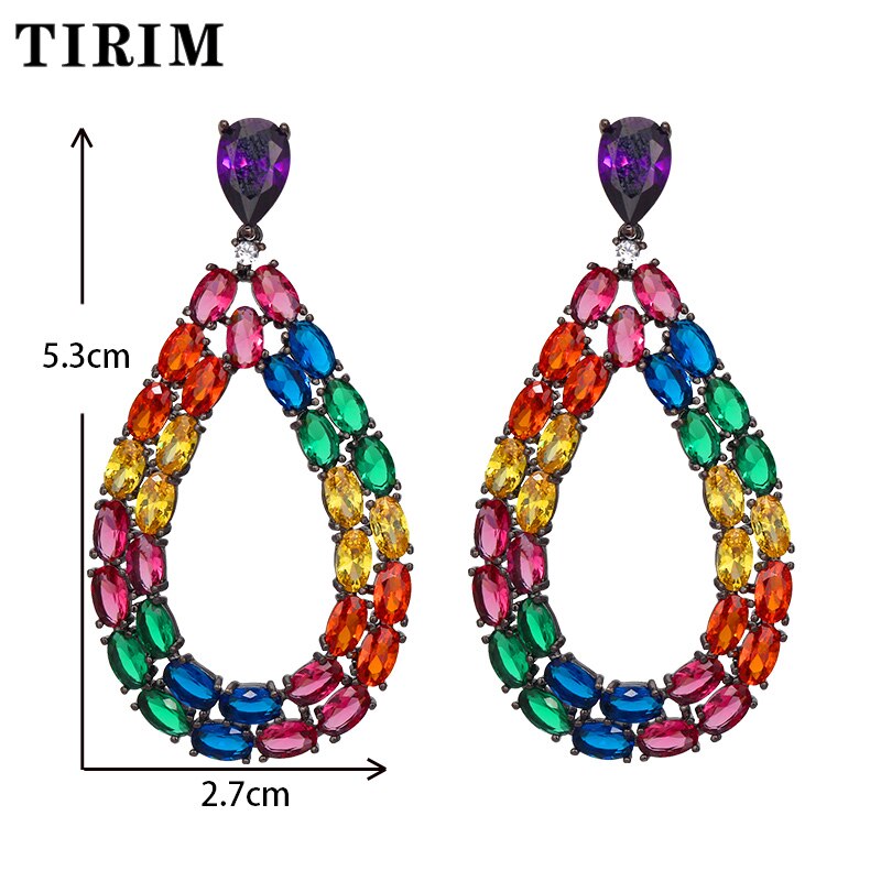 TIRIM – boucles d&#39;oreilles en zircone pour femmes, nouvelle couleur, Double rangée, fête, , brillant, bijoux , offre spéciale