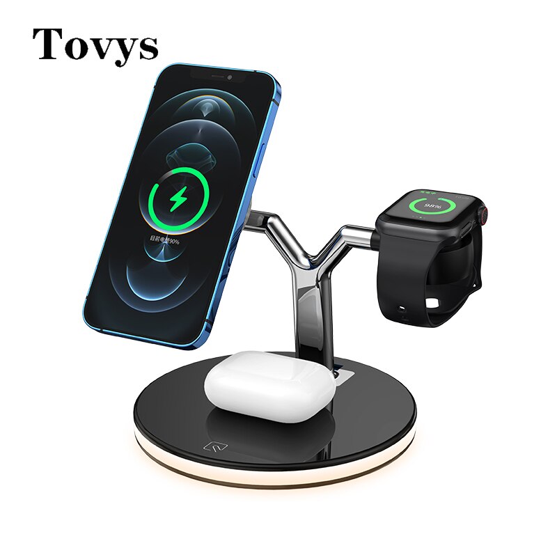 3 In 1 Draadloze Oplader Stand Voor Iphone 11/12 Pro Max Qi 15W Fast Charging Stand Magnetische Laders Voor apple Horloge Air Pods