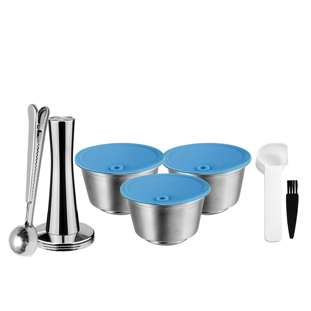 icafilas Coffee Capsule for Nescafe Dolce Gusto Maker Reusable Coffee Filte for Piccolo XS &amp; Genio S Machine Stainless Steel Pod: 3Cup 1Tmaper 1Spoon