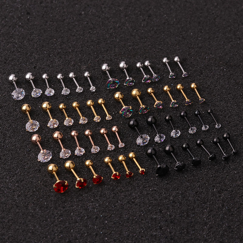 1 pc lot Slim Ear sztaba iglicowa 0.8*6mm stal nierdzewna śruba stalowa powrót okrągłe cyrkonie stadniny kolczyki 2mm do 5mm IP poszycie nie łatwe znikną