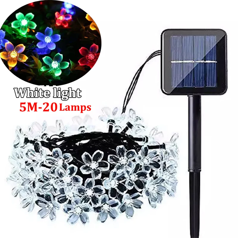 Solar Flower Lights Cherry Blossom String Light Waterproof Garden Fairy Lighting Strings Wedding Party Christmas Decoration: green