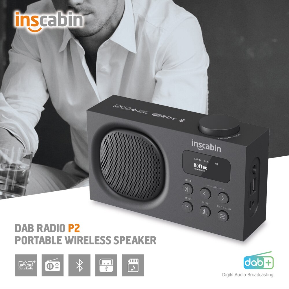 Inscabin P2/P9 Portable DAB/DAB+ FM Digital Radio/Wireless Speaker with Bluetooth/Dual Alarm Clock/Rechargable Battery
