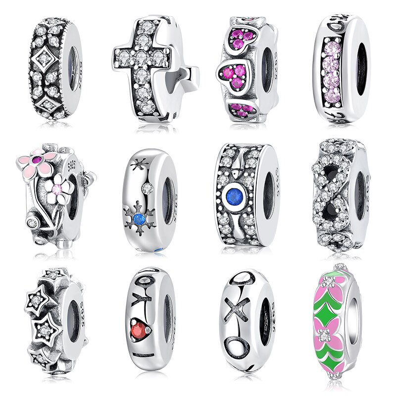 Di alta Qualità 925 Sterling Silver Bella CZ Belle Spacer Fermacorda E Ganci Misura Branelli Europei del Braccialetto di Fascino Monili che fanno