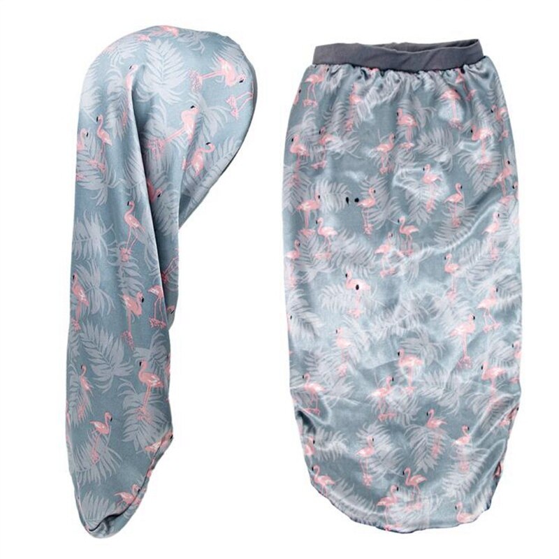 Afrikaanse vrouwelijke zijden tulband hoofddoek lange mutsen voor vrouwen slaapmuts satijnen print haar muts vlecht slouchy hoed tb -83b: Flamingo