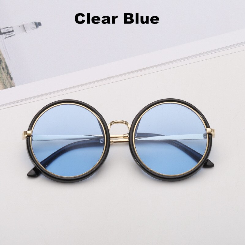 Kottdo klassiske runde børn solbriller vintage drenge piger børn solbriller metal antirefleks solbriller  uv400: Klarblå