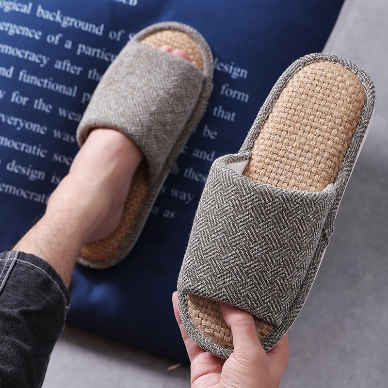 TZLDN Uomini Pantofole Estive Morbido lino Coperta Casa di Vibrazione di Cadute di Canapa aprire dito del piede Sandali Ragazzi piatto casuale Presentazioni Aziende Produttrici Giochi spiaggia grande dimensione scarpe