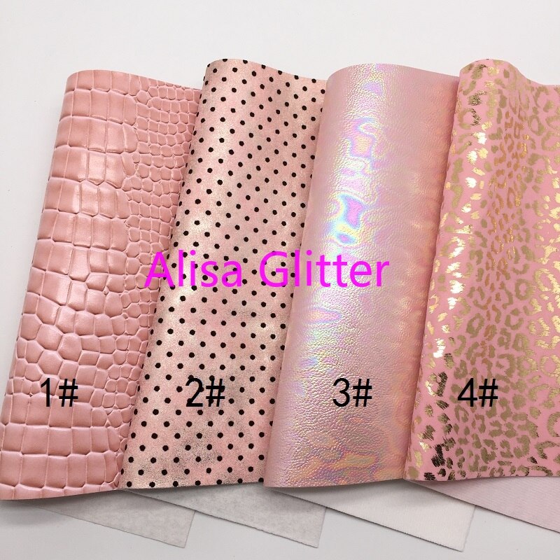 Alisa-cuero sintético de grano de cocodrilo rosa brillante, tamaño A4, 21x29cm, tela con estampado de leopardo dorado, para manualidades, G250, 1 Uds.