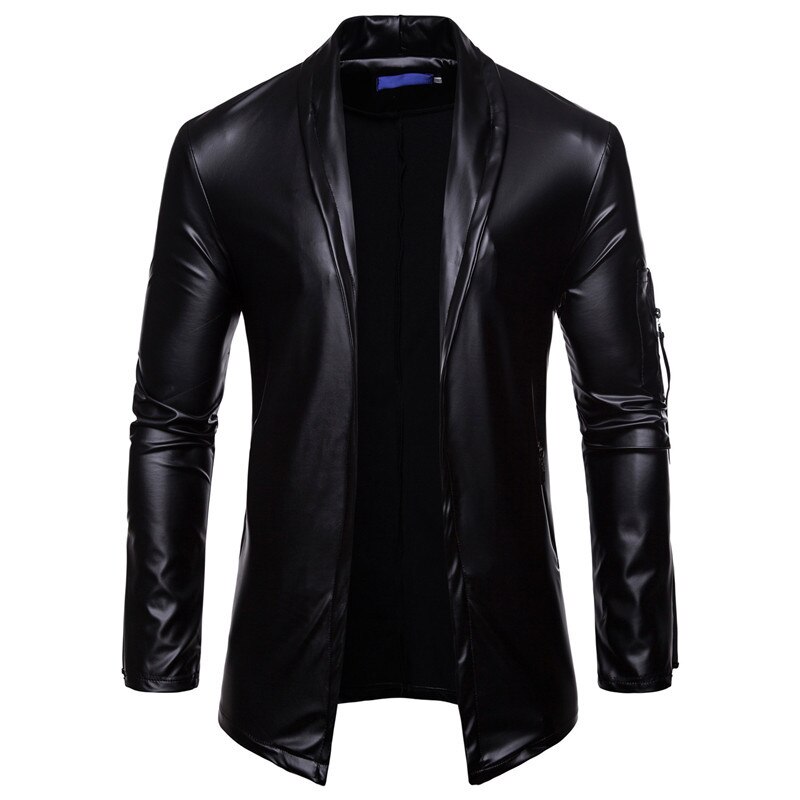 neue Herren Leder Jacke Langarm PU Faux Leder Jacke Einfarbig Drehen Unten Kragen Strickjacke Jacke Männer m-XXXL: wie Bild Schwarz / M