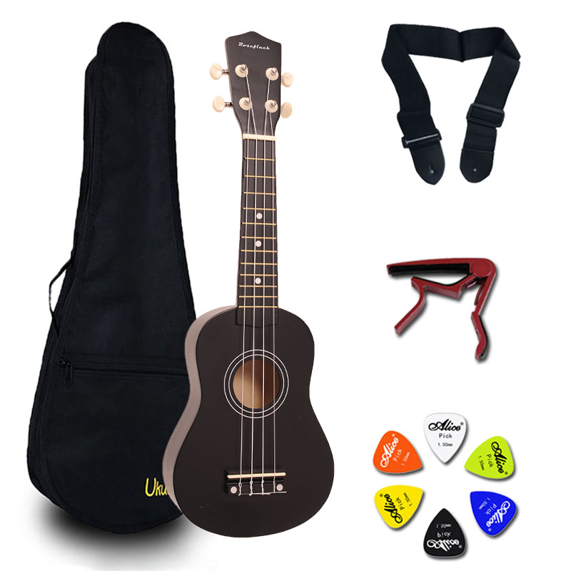 21 Inch Ukulele Hawaii Guitar Mini Guitar Ukelele Sets Bag Capo Strap Picks Kit Music for Kids 14 color UK001A: Black with sets