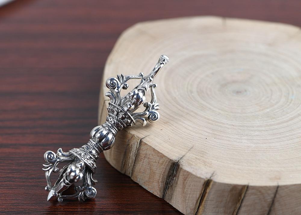 100% 925 Zilveren Tibetaanse Dorje Hanger 925 Sterling Boeddhistische Vajra Hanger Massief Zilveren Tibetaanse Vajra Dore Amulet Hanger