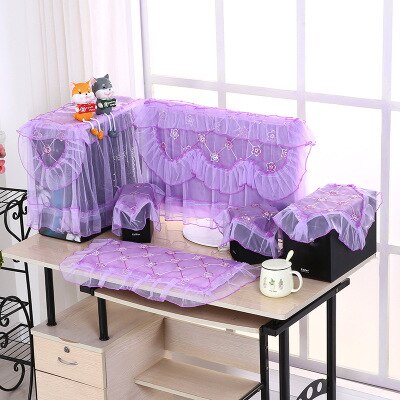 3 Pcs Protective Cover Sets Desktop Computer Cover Lace Dust Covers Computer Tablecloth Household Supplies: 17-22inch purple