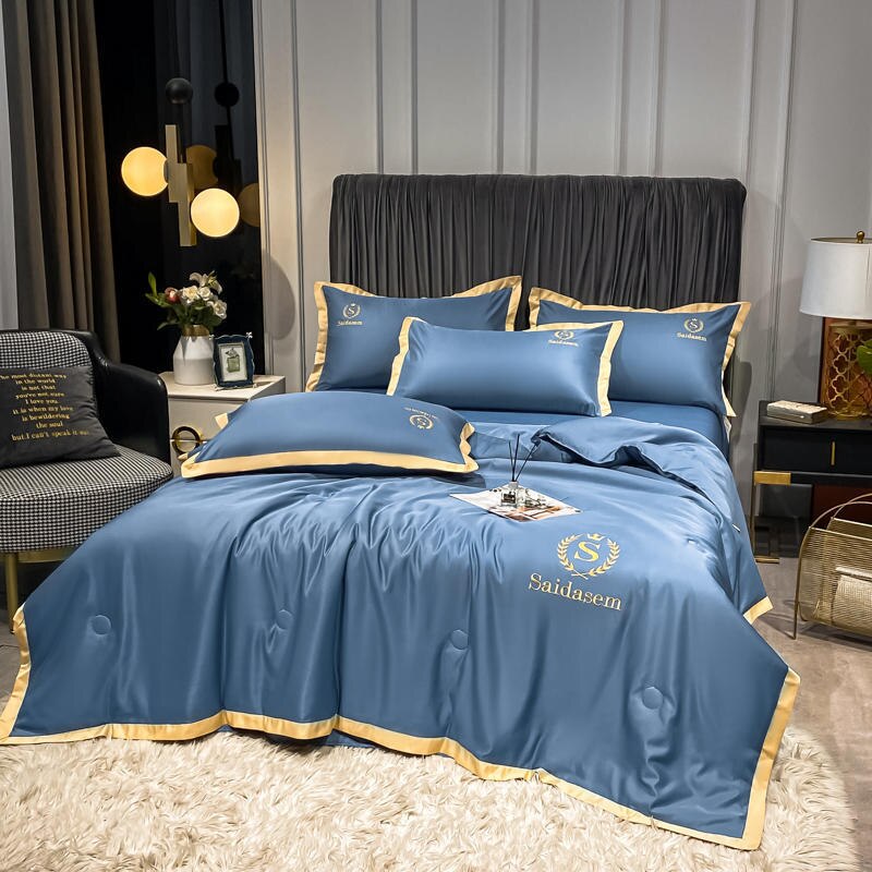 Sommer Schlaf Luxus Decke freundlicher Bettwäsche Hause Bettdecke Königin König Größe Bettwäsche Leinen: 200x230cm / Blau
