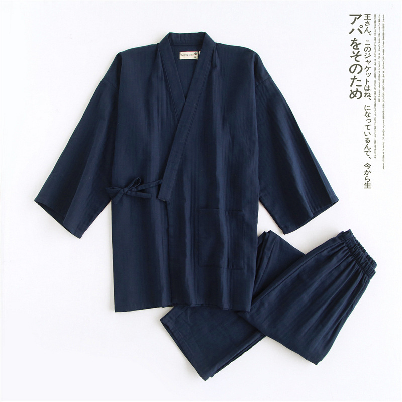 100% Katoen Japanse Stijl Kimono Vest Broek 2 Stuks Set Mannen Nachtkleding Badjas Zachte Thuis Pak Gewaad Nachtkleding Dagelijks casual: C / L