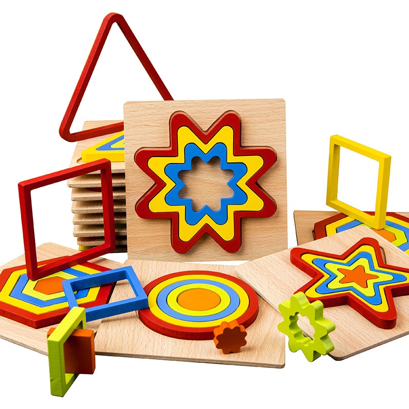 Bambini 3D Puzzle di Legno di Forma Geometrica Colorato Puzzle di Intelligenza Sviluppare Montessori Giocattoli Educativi Per I Bambini Del Bambino