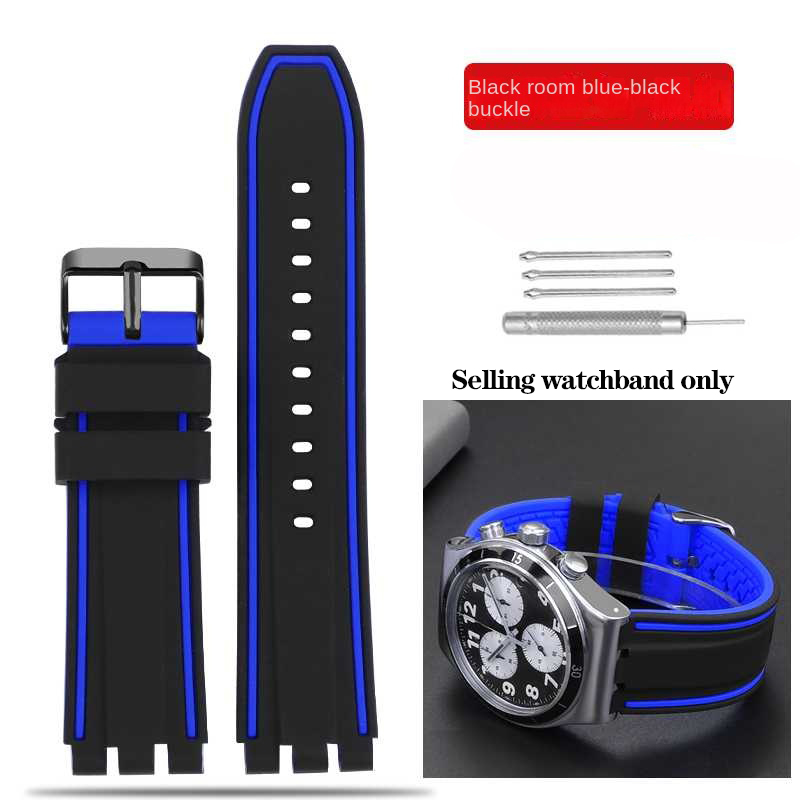 Correa de reloj de goma de 19mm, 20mm y 21mm para Swatch, correa de reloj para hombre YVS400 YVS451 YVB404, pulsera de silicona impermeable para deportes al aire libre: Blanco de la plata / 19mm
